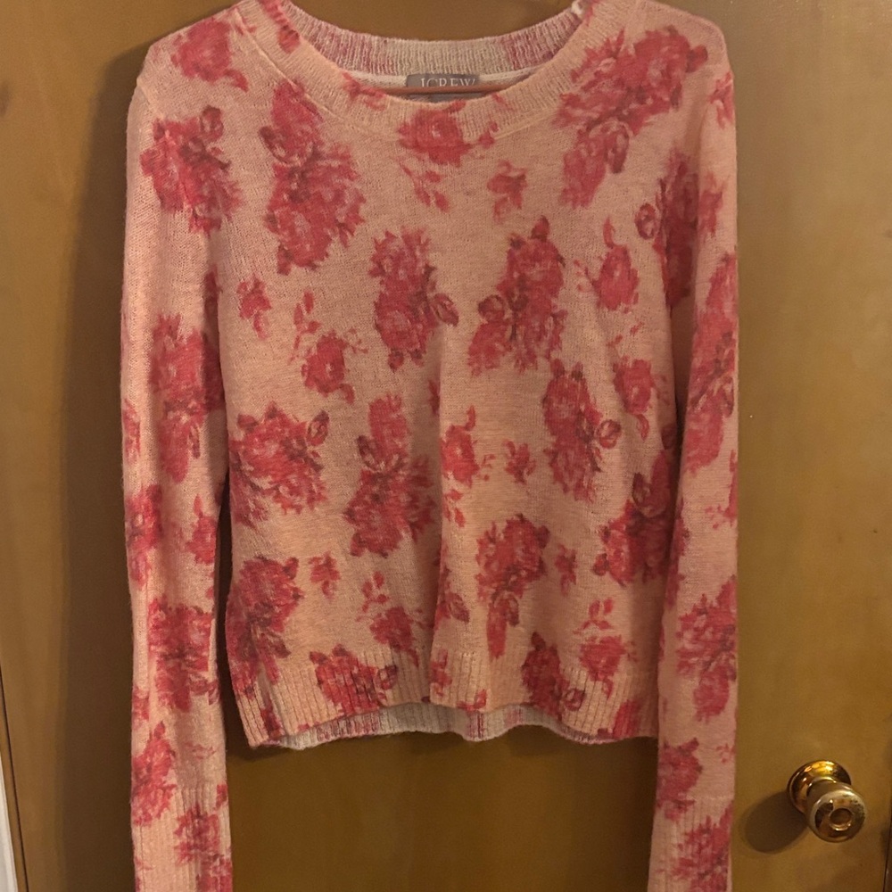 J. Crew Pink Floral Crew Neck Sweater